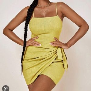 Boutique Mustard Linen Tie Dress